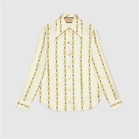 Gucci Interlocking G Horsebit Print Silk Shirt, It Ready